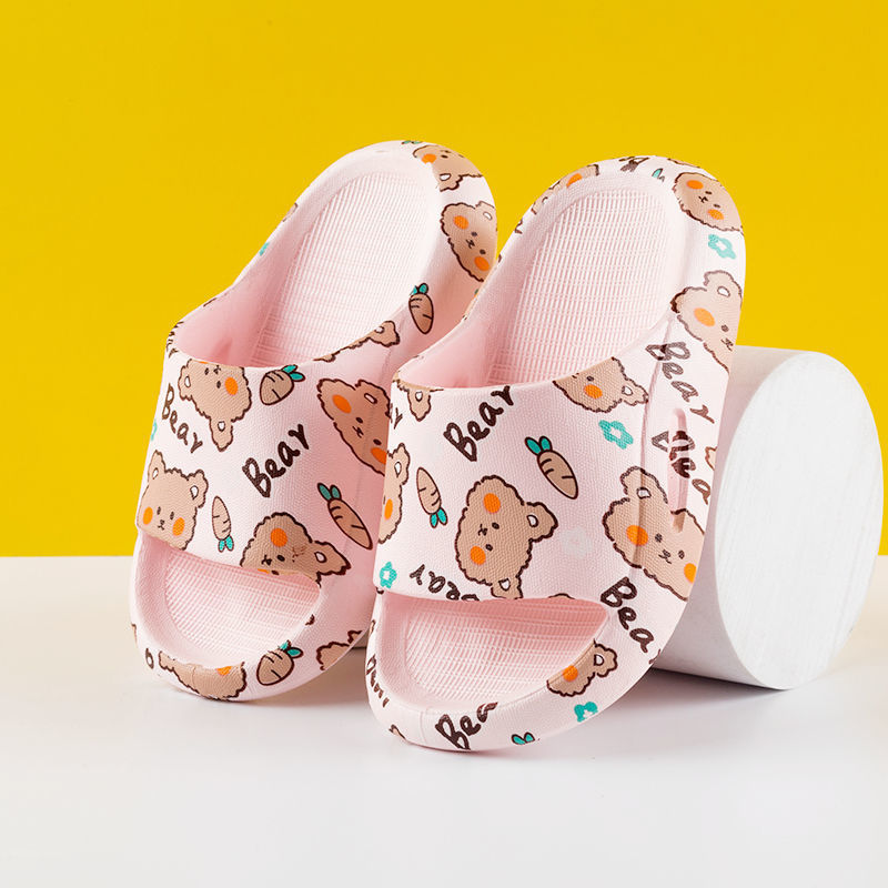 Zapatillas infantiles de dibujos animados para niñas oso baño antideslizante suave fondo integrado interior hogar niños verano zapatillas frescas