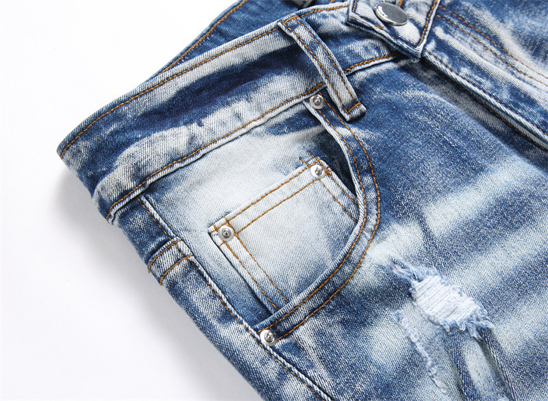 Men's Light Blue Slim Fit Ripped Jeans For Men With Stretch_voghion.com