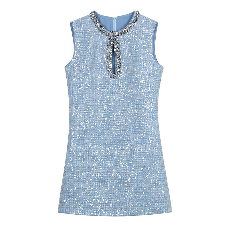 26 Spring/Summer New Arrival Heavy Embellished Sleeveless Chanel-Style Sequin Tweed Dress 2910