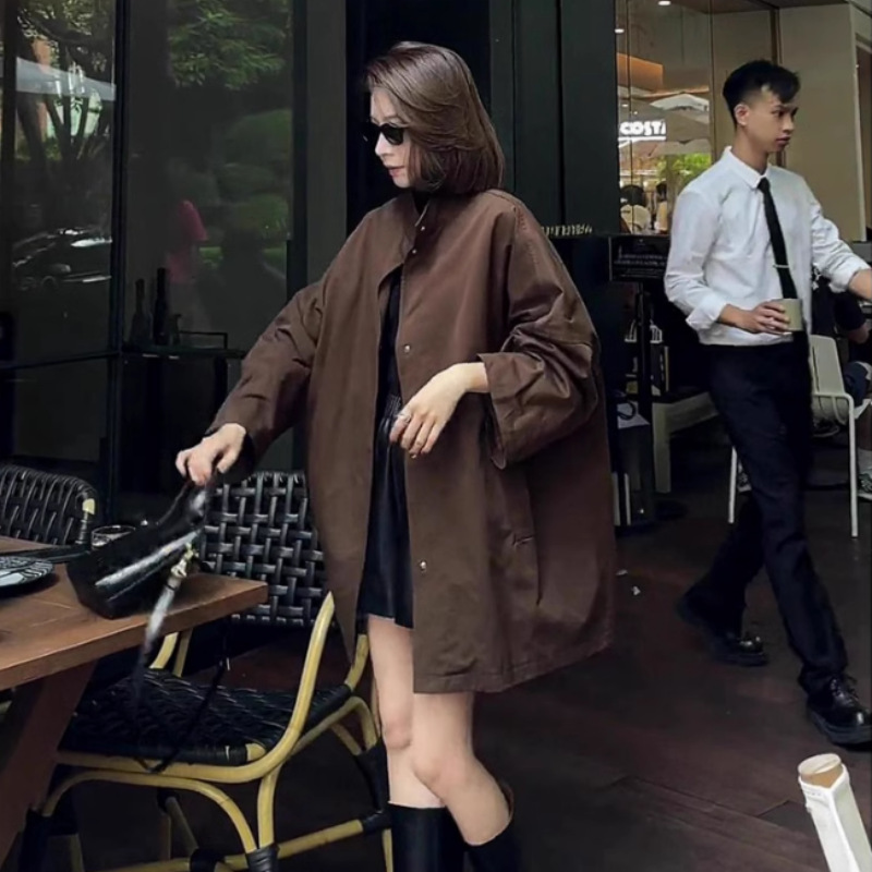 新品今年流行咖色复古风衣外套女秋季新款小个子中长款英伦风大|undefined