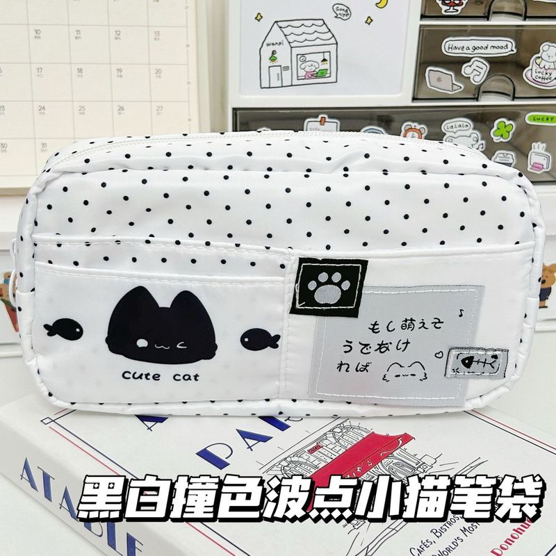 可爱波点小猫多层大容量学生高颜值文具收纳铅笔袋|undefined