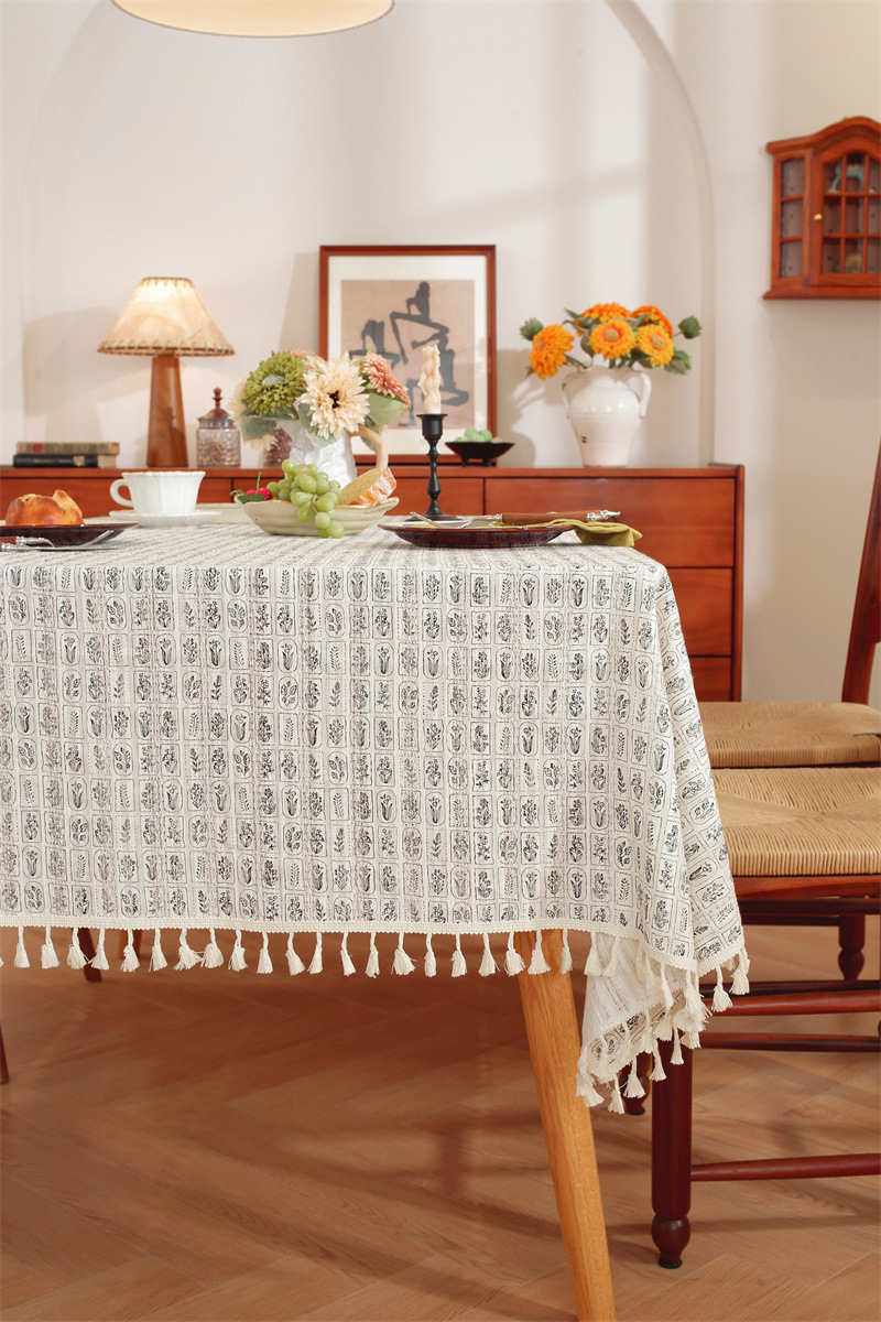 Toalha de mesa retangular em algodão jacquard estilo floral_voghion.com