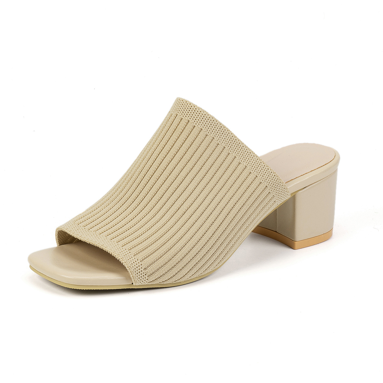 Sandalias y pantuflas de tacón alto para mujer 2025 verano nuevo estilo exterior de alta calidad de punto de cabeza cuadrada de gran tamaño 4142 estilo de moda de tacón grueso