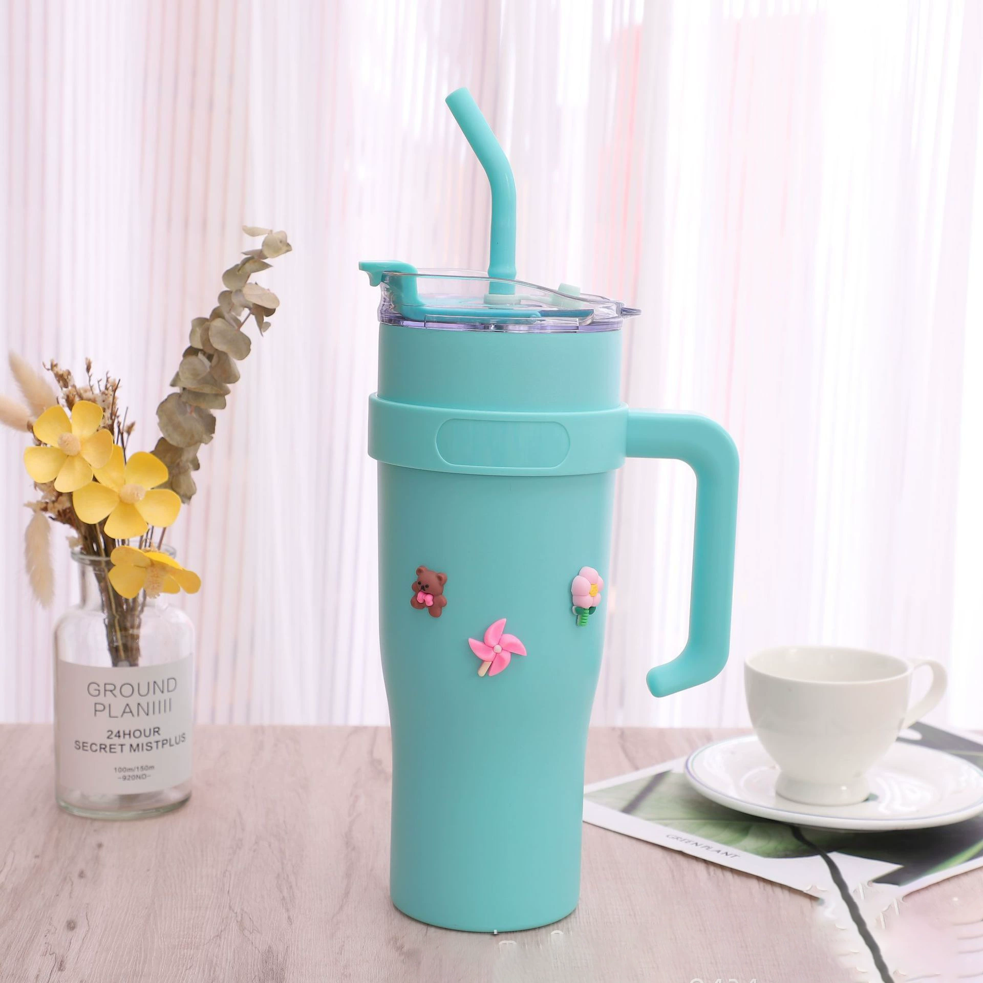 (Cross-border trading), capacious glass, thermos, handheld handle, straw, gradient, 40 oz