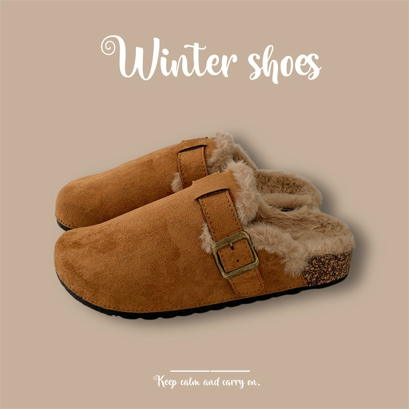 Birkenstock балетка без носка полупр тапочки для женщин, бархатные тёплые домашние и уличные тапочки 2025 осень и зима новые Birkenstock обувь
