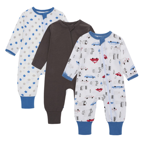 Baby clothes long-sleeved onesie for boys and girls, footed spring and autumn crawling suit set of 3, zipper onesie
