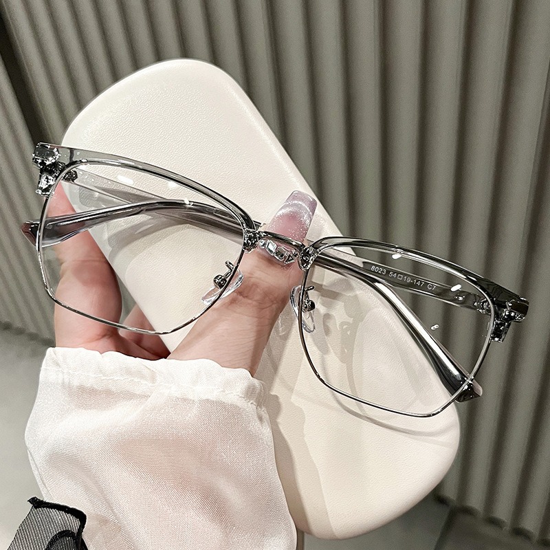 Tr90 marco negro de plata de gafas de miopía para hombres con medio marco de grados de gran cara anti-luz azul marco de gafas metálicas