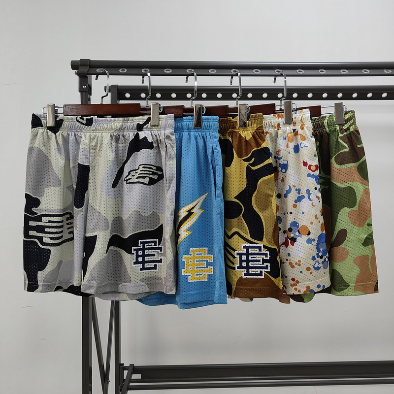 EE Shorts Men's Summer Loose Straight Casual Pants Design Logo Mesh Beach Sports Fitness Basketball Pants