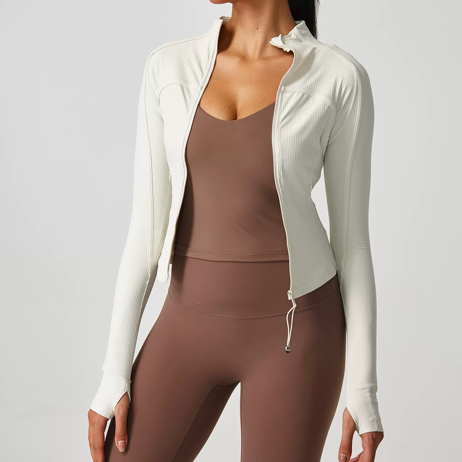 llulu螺纹运动外套女裸感户外紧身高弹修身瑜伽健身服上衣吸湿