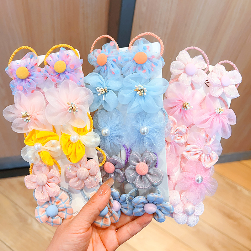 Nuevo traje de cuerda de pelo de flor de malla para niños no duele accesorios para el cabello anillo de pelo de bebé cuerda de lazo princesa tocado al por mayor