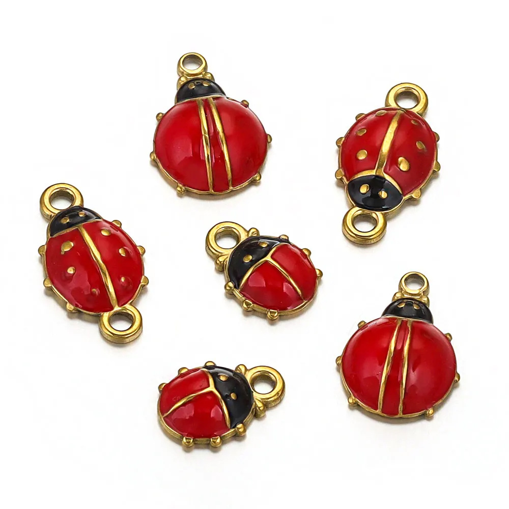 Pendant Jewelry Making Type 12*16mm Jewelry Making Size 10 PCS/Package 12*16mm 304 Stainless Steel PVD Coated Real Gold Plated Ladybugs Pendant DIY Jewelry Accessories