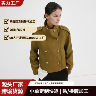 欧美跨境爆款短款风衣女立领双排扣肩章设计复古休闲工装夹克外套