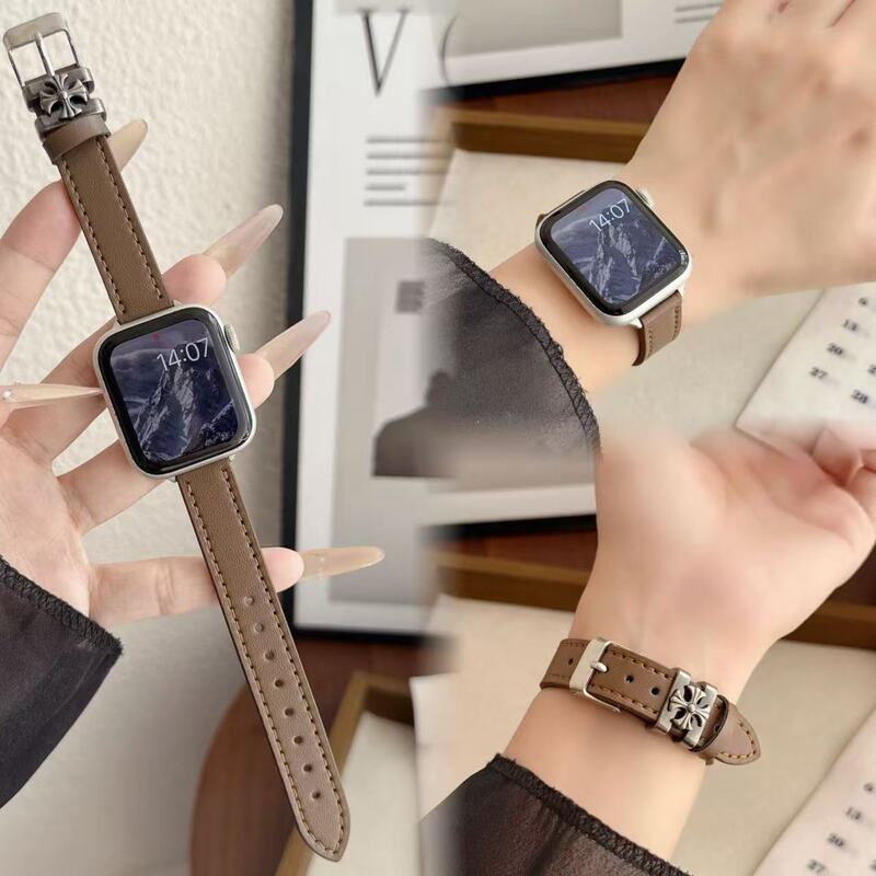 Suitable for Apple Watch 1-11, Represents the Leather Strap with Chrome Hearts Design, Compatible with Fit 5/4, Huawei Gt65, Xiaomi 10/9/8 Wristbands