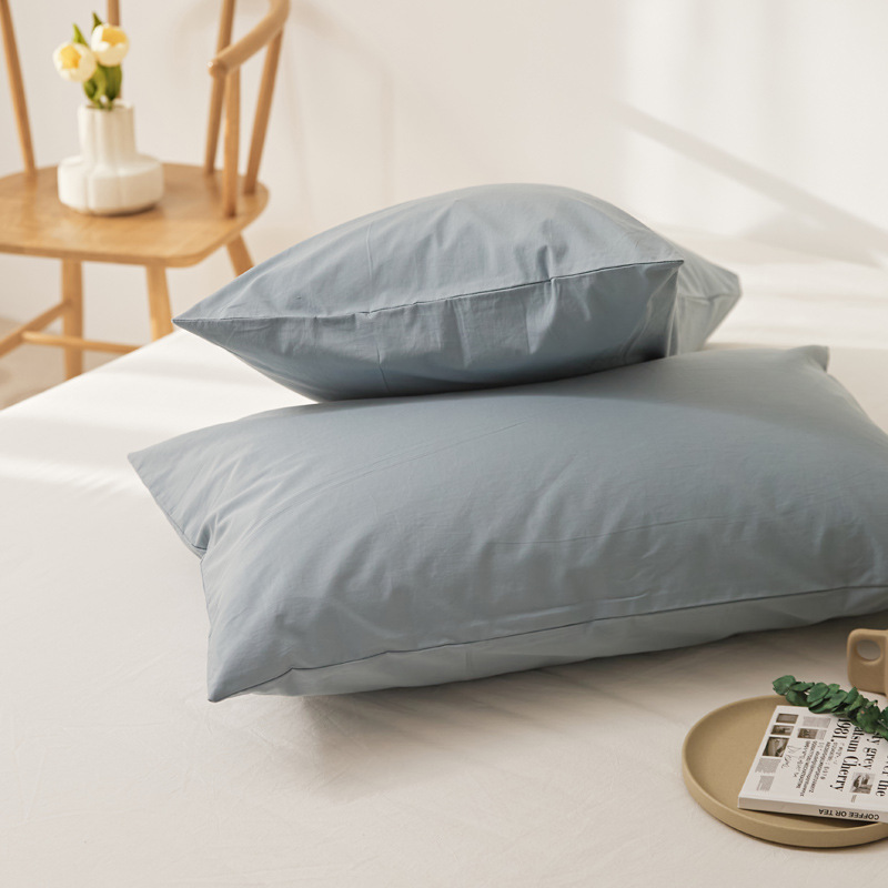 Algodón de alta calidad 60s una sola funda de almohada de algodón lavado con agua funda de almohada de algodón de color sólido funda de almohada de piel un par de 100 funda de almohada de algodón