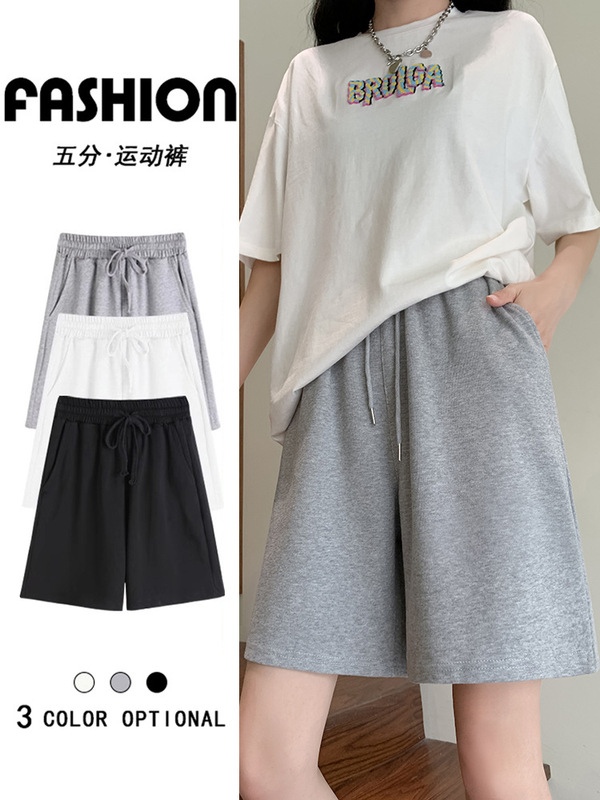 New Oxygen Cotton Sports Shorts Women's Summer Thin New Arrival plus size Loose Grey Casual Mid-Pants Wide Leg 5-Pants