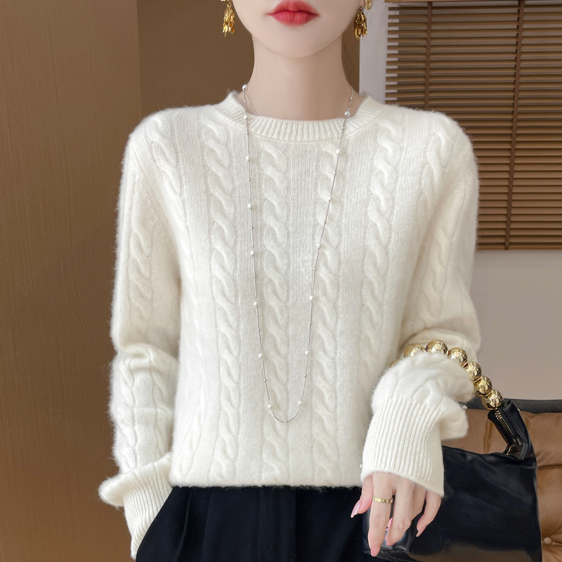 Suéter de lana pura suave suéter de cuello redondo de mujer torcedor otoño invierno alta sensación interior engrosado suelto jersey de punto nuevo