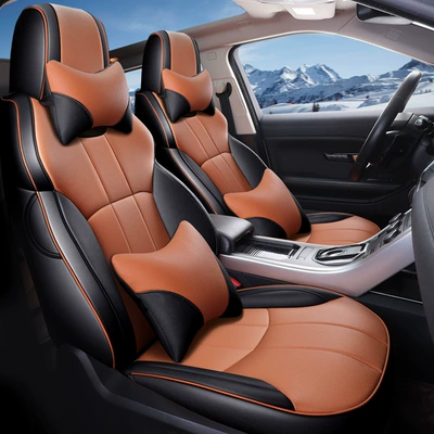 Modelə uyğun (Original) oturacaq örtükləri – seat cushion four seasons leather - black-orange-plain-leather-standard-edition