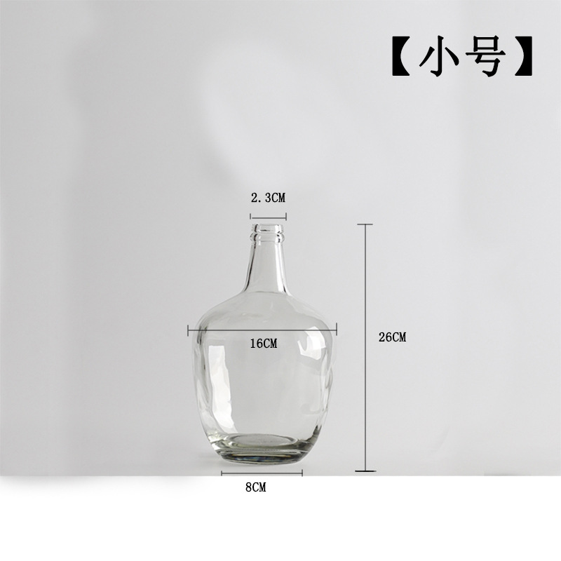 Botella de vidrio simple, boca pequeña, jarrón de barriga grande, reloj colgante de madera de caballo borracho, arreglo floral, decoración de la sala de estar, decoración hidropónica, gran