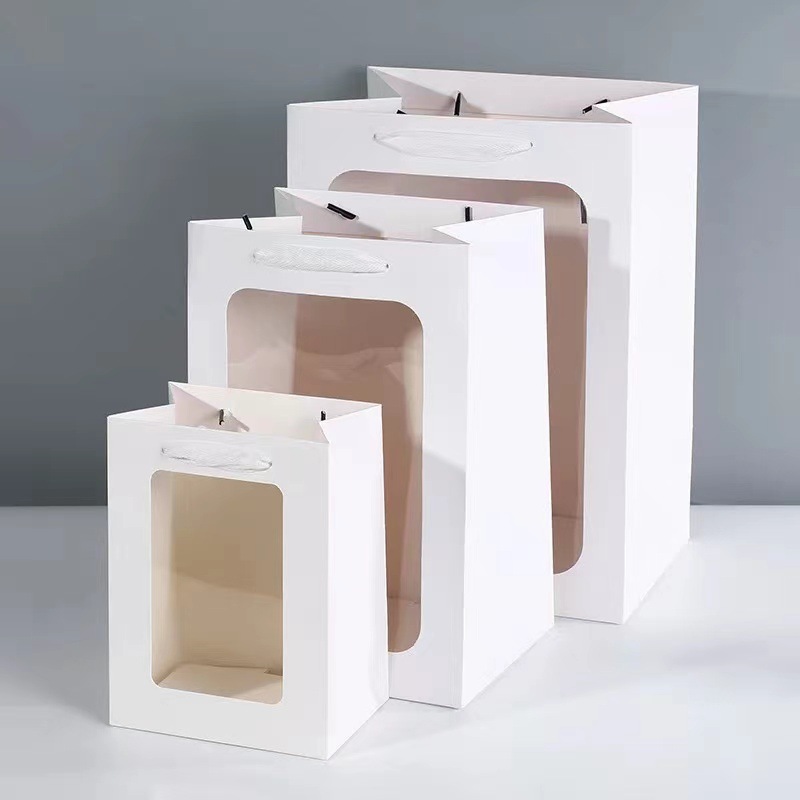 Factory wholesale transparent window bag flower packaging gift bag window gift packaging bag window paper bag