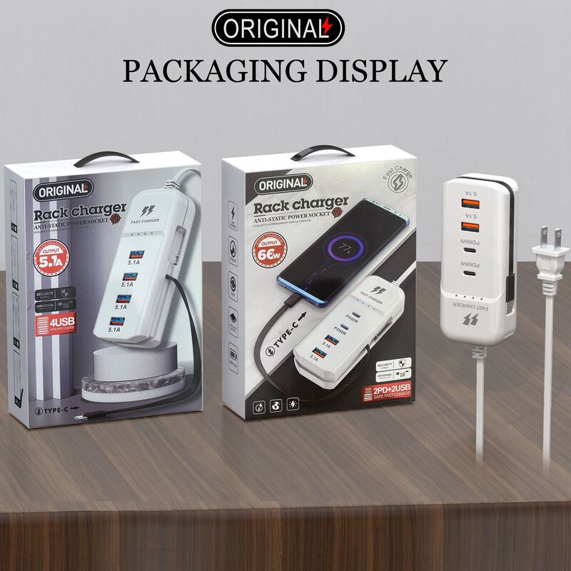 Cross-Border Popular Mobile Phone Power Strip Charger with Dual USB + 2Pd Multi-Port Fast Charging Adapter and Type-C Extension Cable Socket