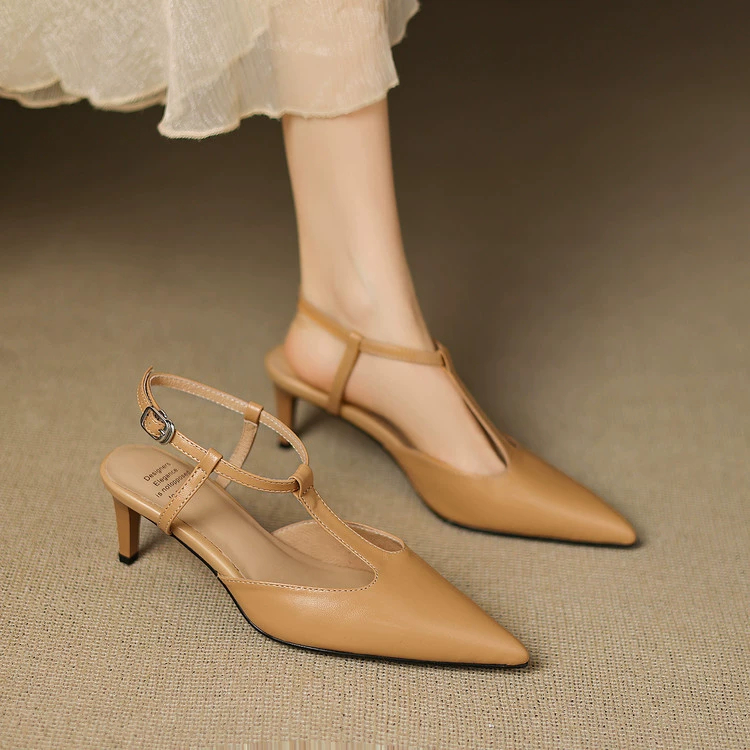 Первый слой овчины! Женские босоножки Baotou с острым носком, лето 2025, новые сексуальные босоножки на высоком каблуке для женщин, новая натуральная кожа