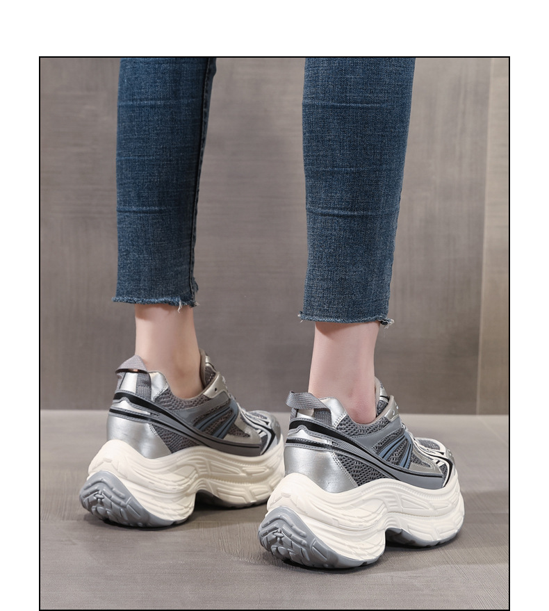 Giày sneaker nữ đế dày chunky lưới thoáng khí tăng chiều cao — màu xanh chi tiết 14