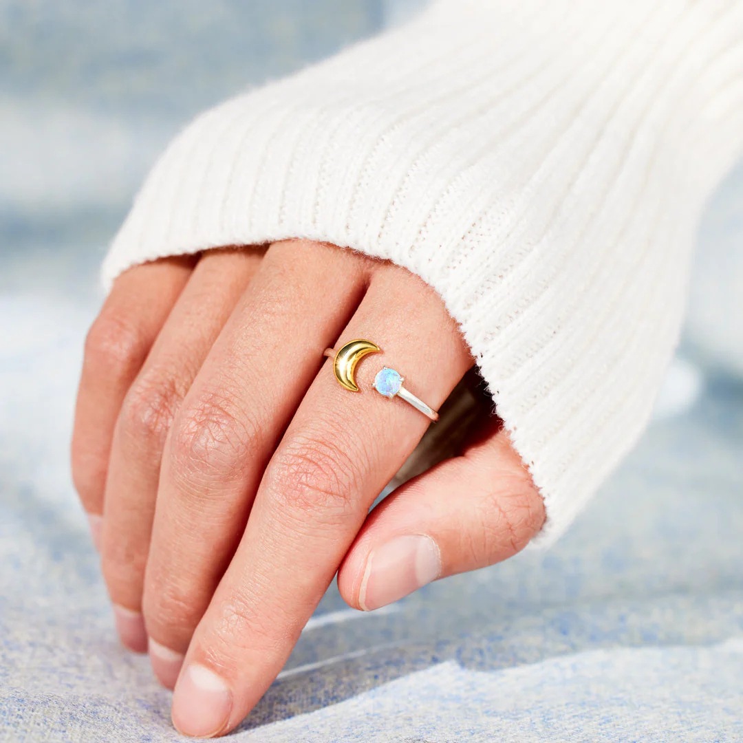 Casual, Daily Occasion 925 Sterling Silver Material Moon Pattern 925 Sterling Silver Artificial Gemstones Moon Open Rings