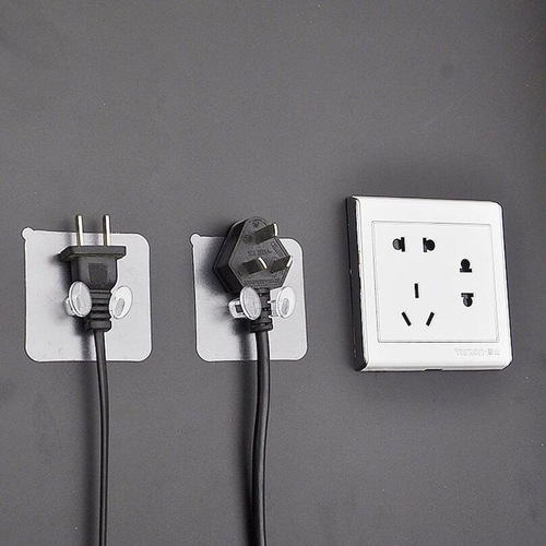 Kitchen and bathroom plug hook, no drilling power wire storage hooks, non-adhesive transparent plastic sticky hooks