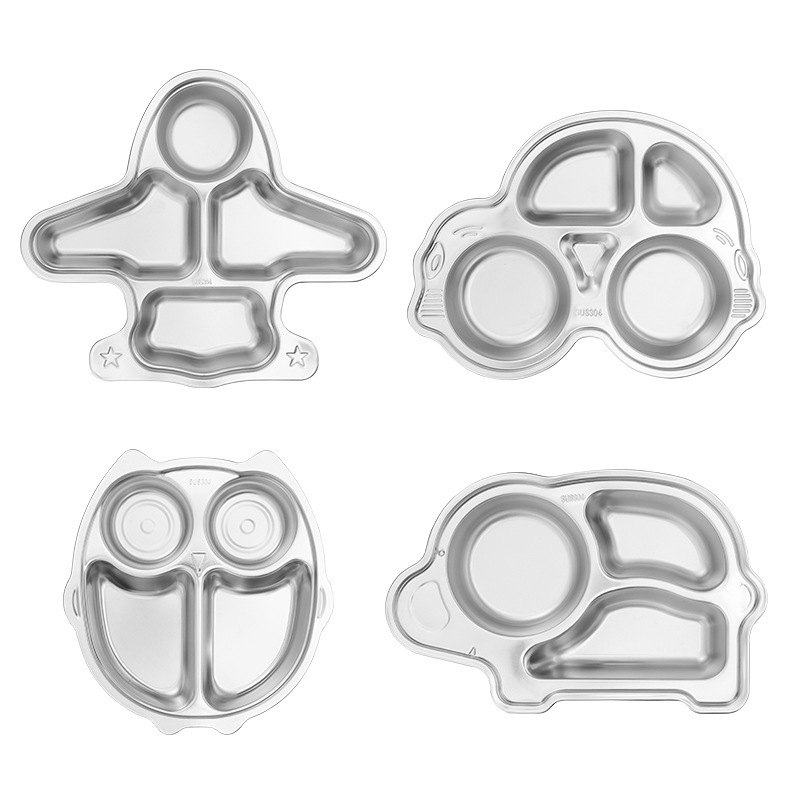 Placa de dibujos animados de acero inoxidable 304 rejilla profundización placa estudiantil partición jardín de infantes niños suplemento alimenticio vajilla resistente a la caída