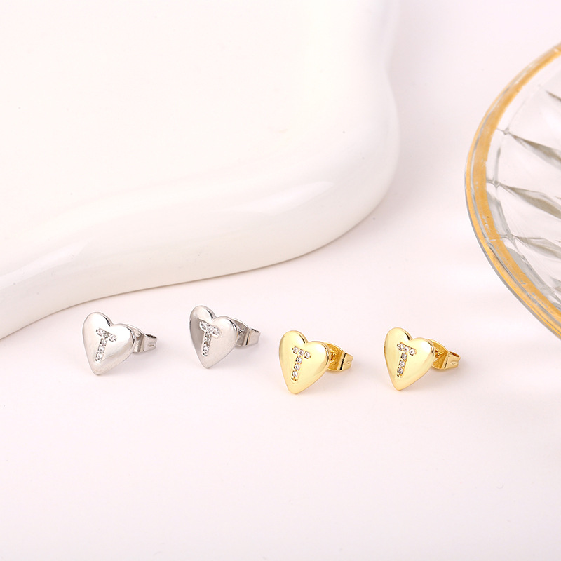 5g Weight Copper Ear Needle Material 18K Gold Plated, White Gold Plated Plating Material Rhinestones Inlay Material Ear Studs Classification 1 Pair Quantity Daily Occasion Copper Material Letter, Heart Shape Pattern Women's Gender Inlay Design Simple Style Style 1 Pair Simple Style Letter Heart Shape Inlay Copper Rhinestones 18K Gold Plated White Gold Plated Ear Studs 19