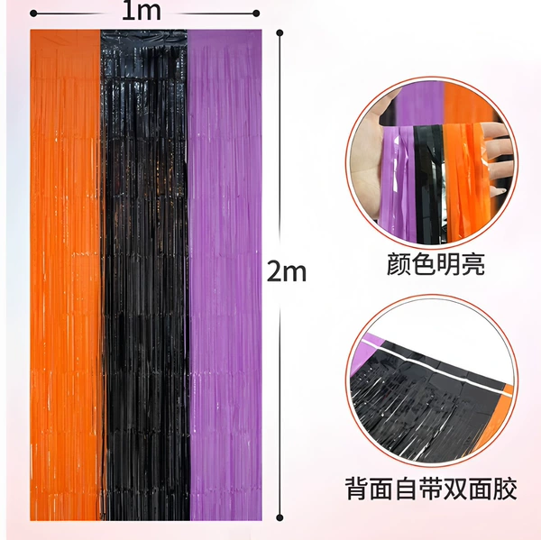 Black Orange Purple Rain Silk Curtain