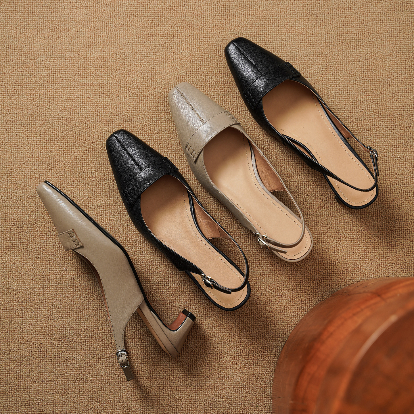 Sandal nữ da dê gót vuông 4.5 cm mũi kín hở gót phong cách Hàn Quốc — đen chi tiết 14