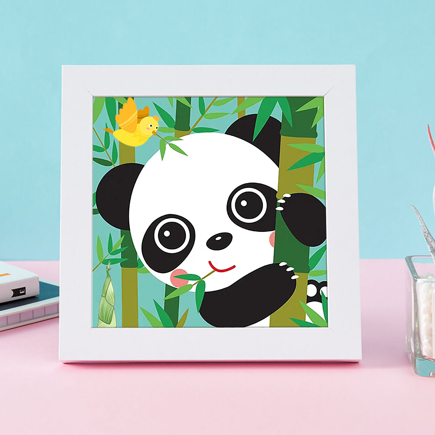 [Con Marco] Auténtico Punto de Cruz de la Mona Lisa, Punto de Cruz de Panda Pequeño y Adorable, Punto de Cruz Infantil