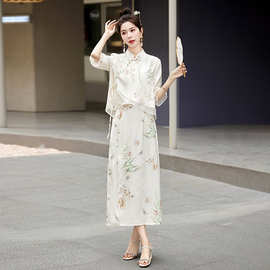 女装时尚套装2024夏季新品新中国盘扣上衣长裙两件套裙 ZQ88032