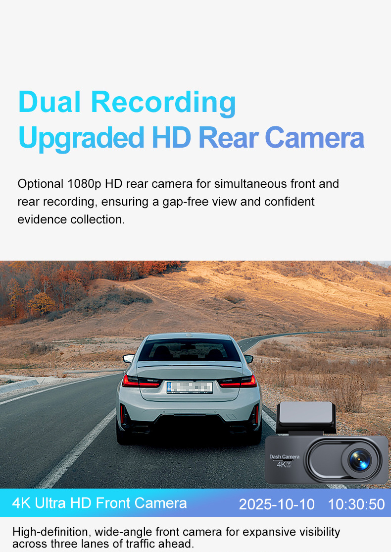 Cross-Border New Product Driving Recorder Hd 4K Front and Rear Dual Recording Mobile Phone Interconnection Gps Driving Track Car 5Gwifi