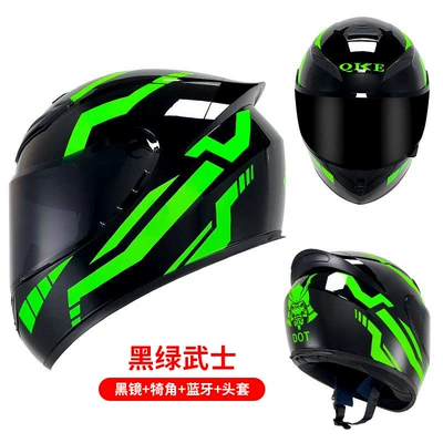 Motosiklet kaskı (dəbilqə) — locomotive electric Bluetooth Knight wholesale - black-and-green-warrior-black-mirror-horn-bluetooth-headgear-m