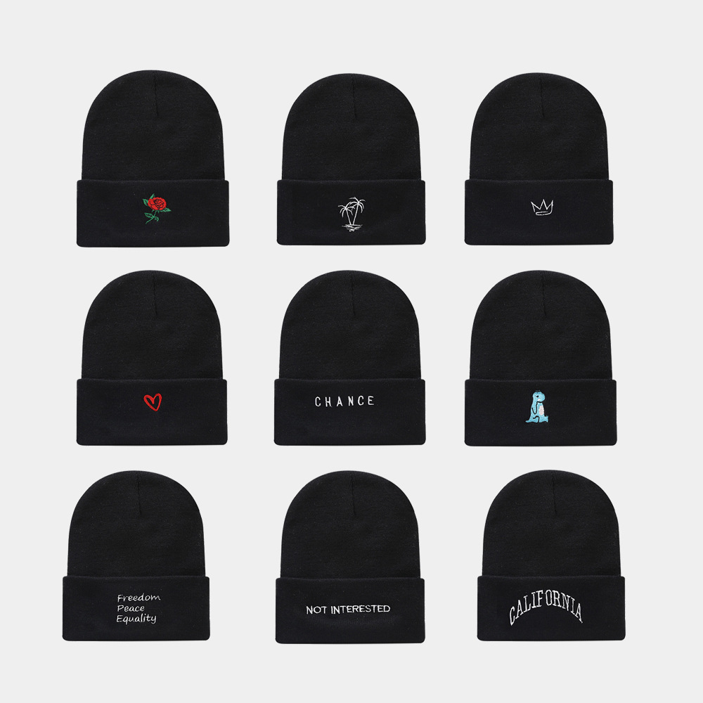 126g Weight Wool Cap Hats Type Daily Occasion Acrylic Material Letter, Rose Pattern Autumn Season Women'S Gender Embroidery Design Fashion Style Crimping Rim Women's Fashion Letter Rose Embroidery Crimping Wool Cap 无