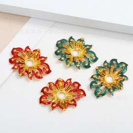 秀禾服 头饰新款diy合金饰品配件滴油花朵古风凤冠发饰扇发簪配饰