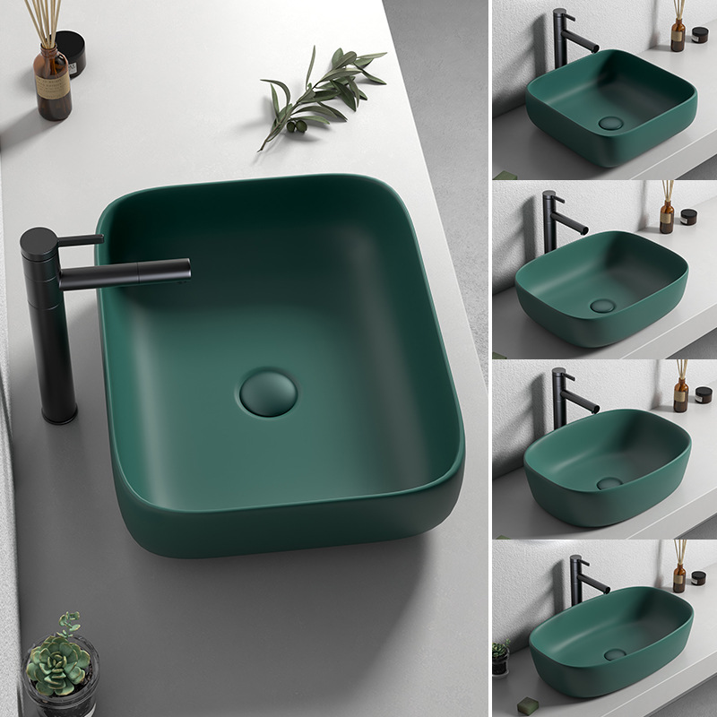 Mesa nórdica cuenca lavabo verde oscuro lavabo único lavabo creativo lavabo de cerámica lavabo Cuenca del hogar