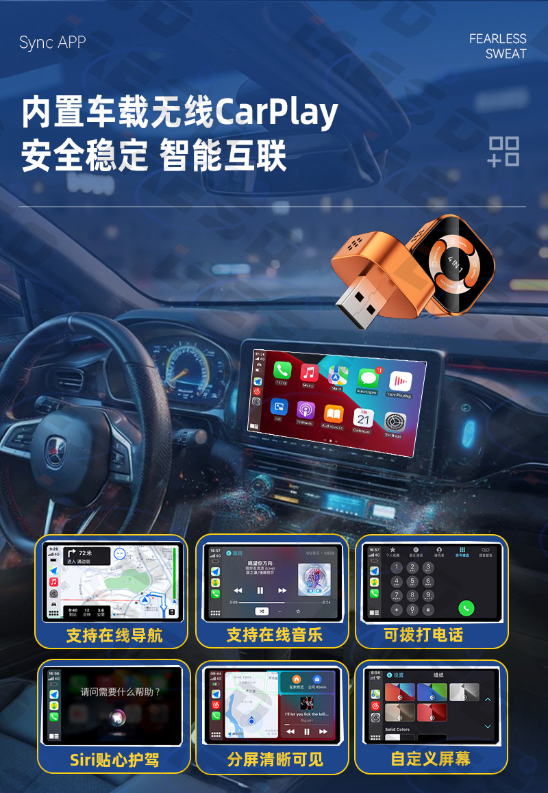 Wired to wireless carplay box, four-in-one mirror screen projection, car-mounted intelligent reverse control carplay box