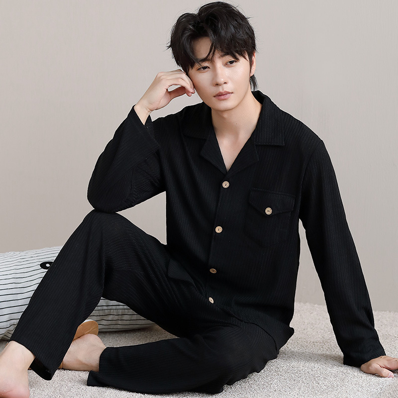 Men's Pajamas Autumn and Winter Long-Sleeved 2025 New Men's Simple Warm Cashmere Home Clothes Set Can Be Worn Outside