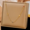 【H1170】Colored diamond four-leaf flower necklace golden