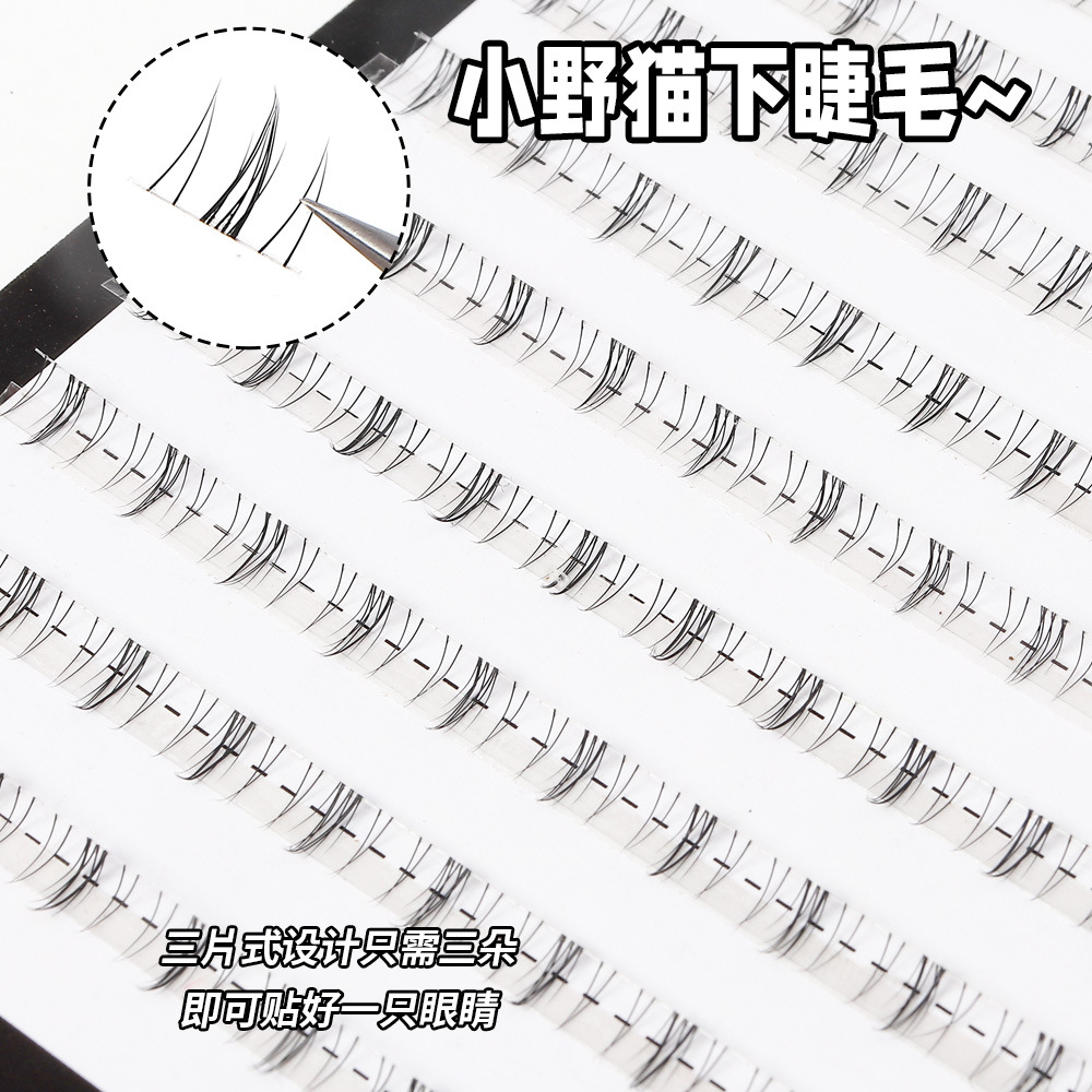 Pequeño gato salvaje Segmento de pestañas inferior demonio dibujos animados Barbie ojo natural simulación Hada pelo segmento cortar pestañas postizas