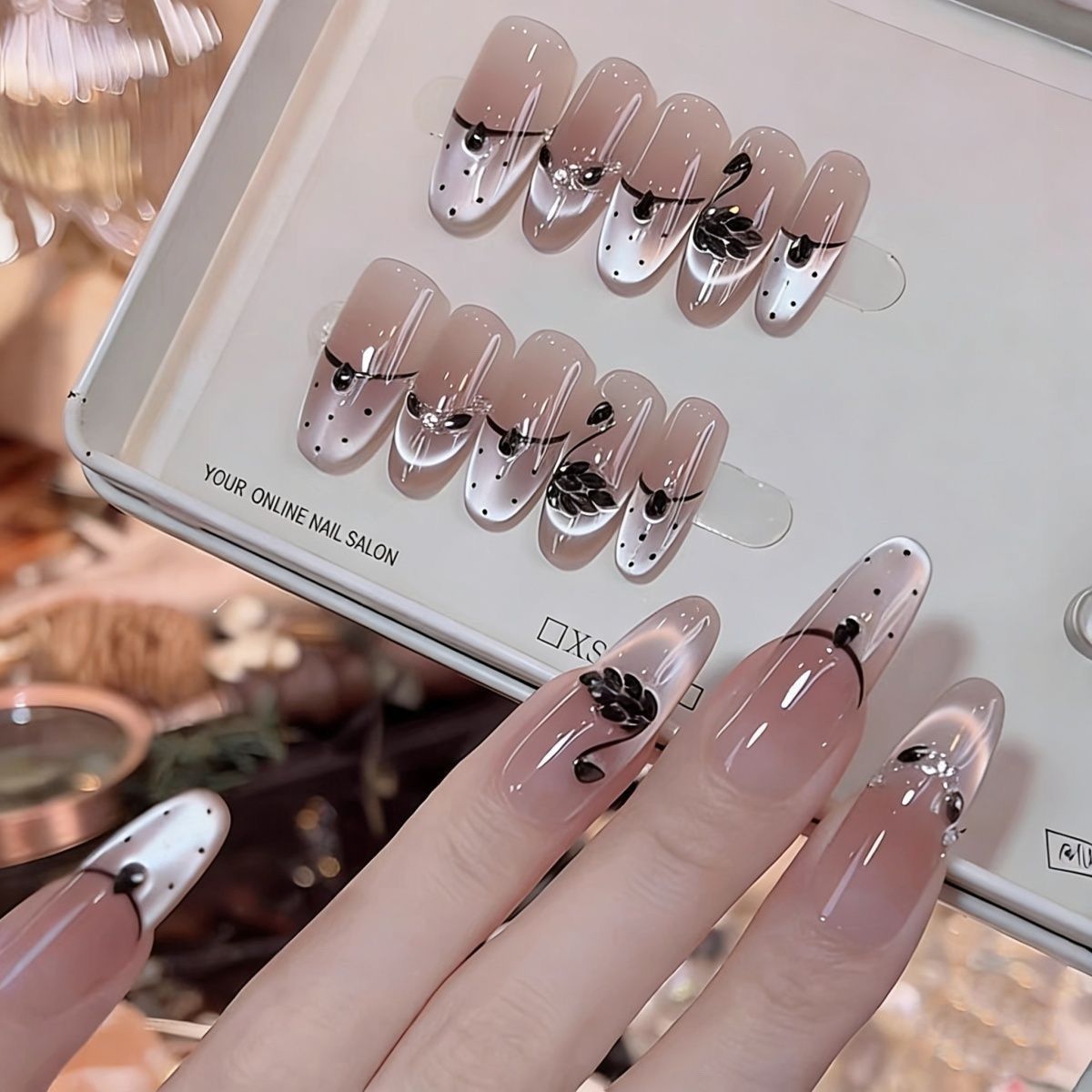 Uñas postizas de ojo de gato transfronterizas, piezas de uñas hechas a mano, uñas postizas, arte de uñas portátil, estilo largo de alta gama.