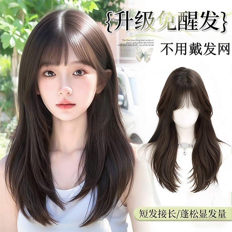No Need to Wear a Hair Net Wig for Women to Add Hair to the Top of the Head to Increase the Amount of Hair, Korean Layered Clavicle Hair Wig Set