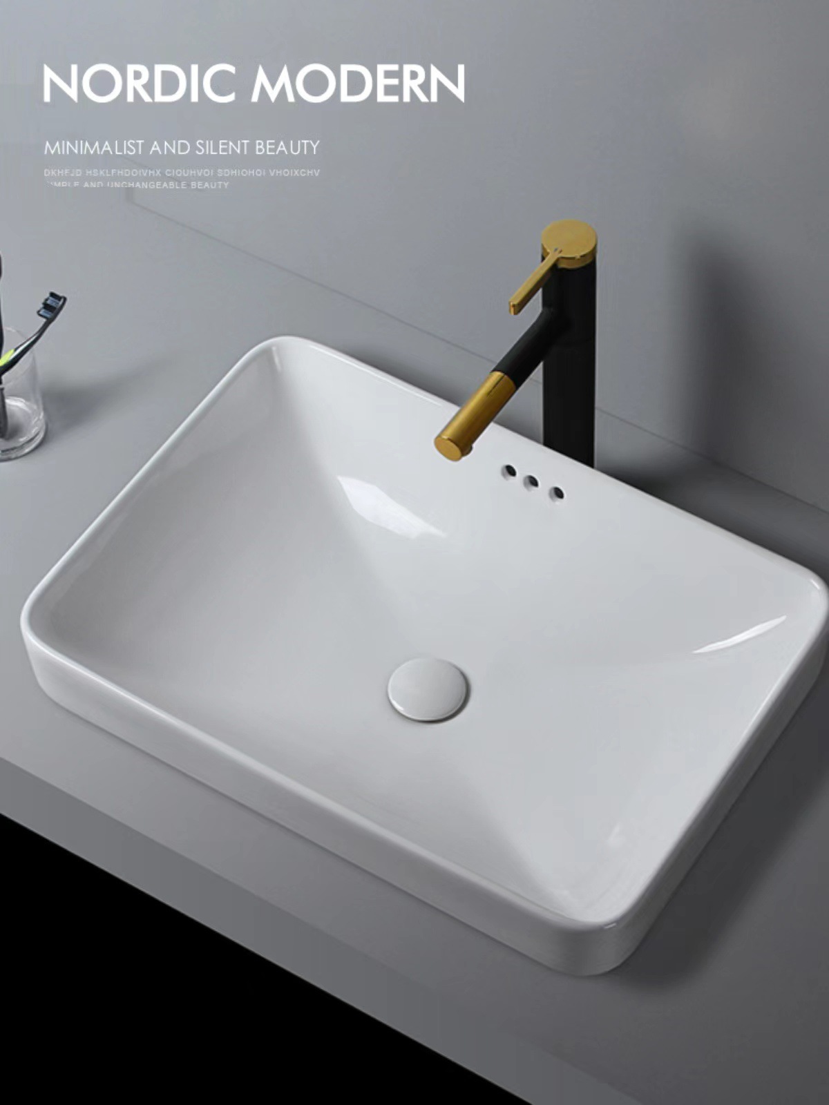 Hotel incrustado Cuenca Superior cuadrado lavabo de gran tamaño baño lavabo de cerámica lavabo Cuenca Media