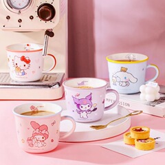 サンリオセラミックマグ クロメ スケール付きミルクカップ 大人と子供用 ユニバーサルカップ 家庭用ドリンクカップ