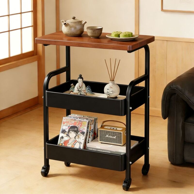 Mobile small cart, suitable for small apartments, living room sofa side table, multifunctional sideboard, household storage shelf, simple dining table