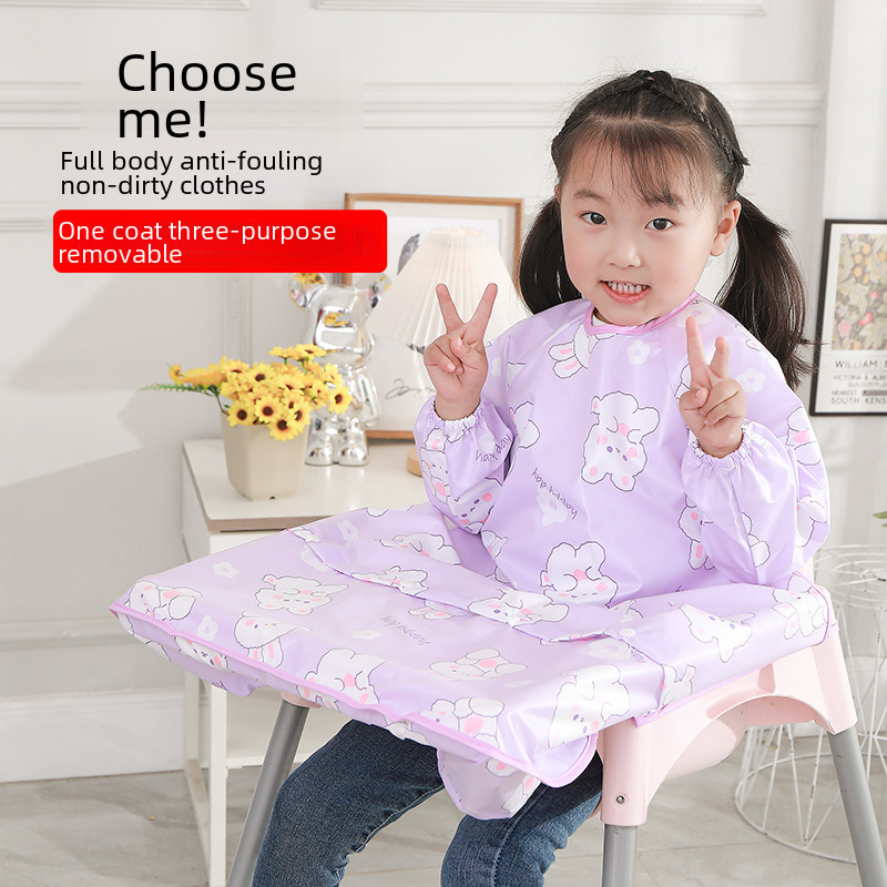 Baby one-piece dining table cover, waterproof spring and summer thin children's cover-up, eating clothes apron, food pouch, reverse dress