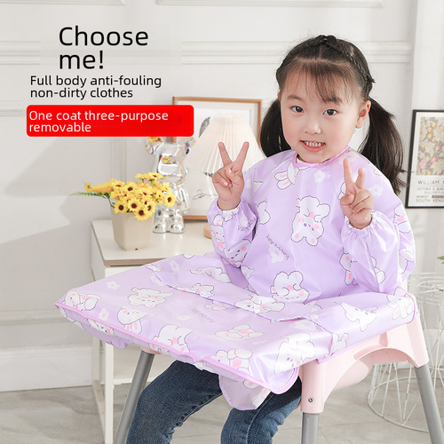 Baby one-piece dining table cover, waterproof spring and summer thin children's cover-up, eating clothes apron, food pouch, reverse dress
